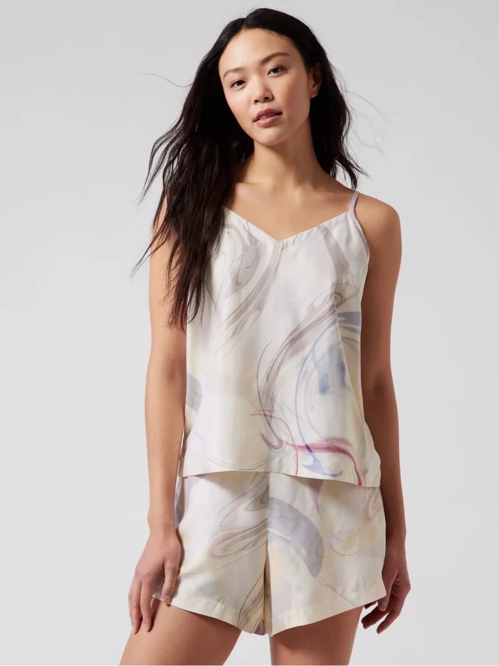 NWT Athleta Calm Cool Cami Marble Abstract Chantilly Cream